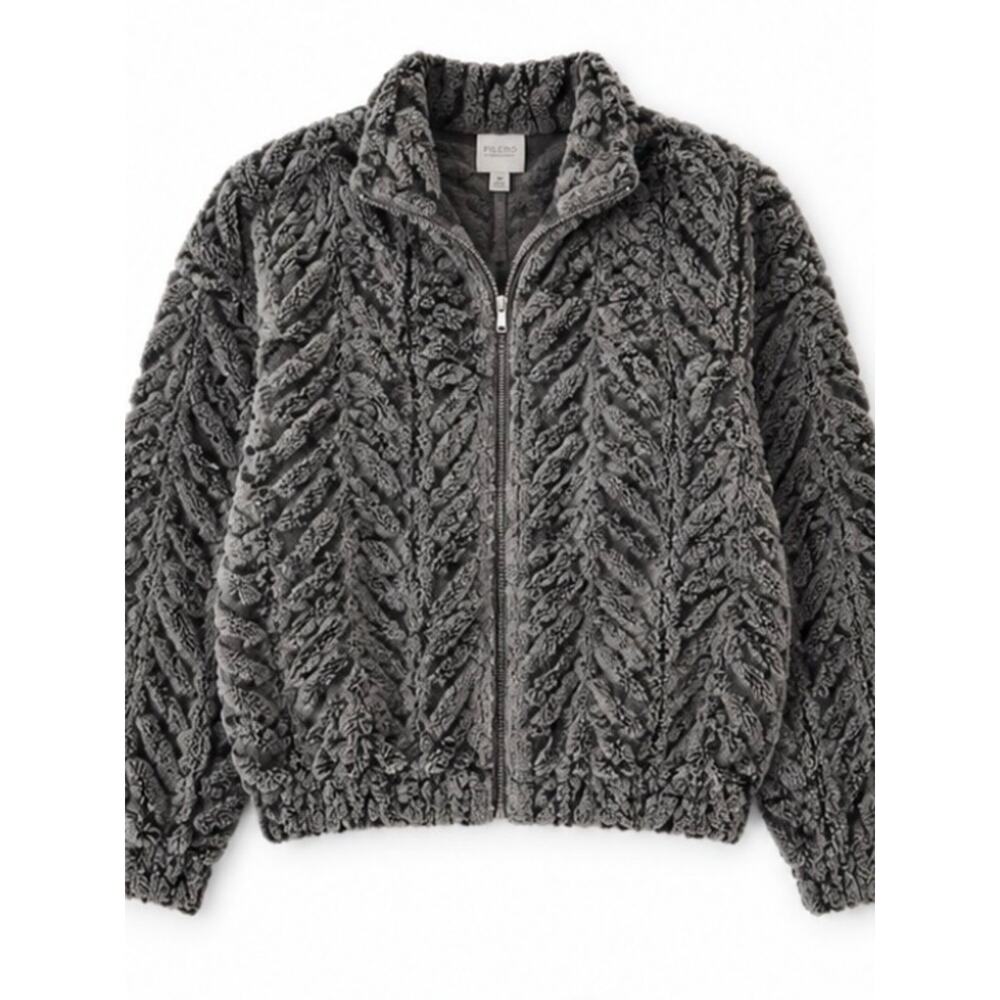 Pilcro Anthropologie Faux Fur Sherpa Textured Zip Jacket Green M